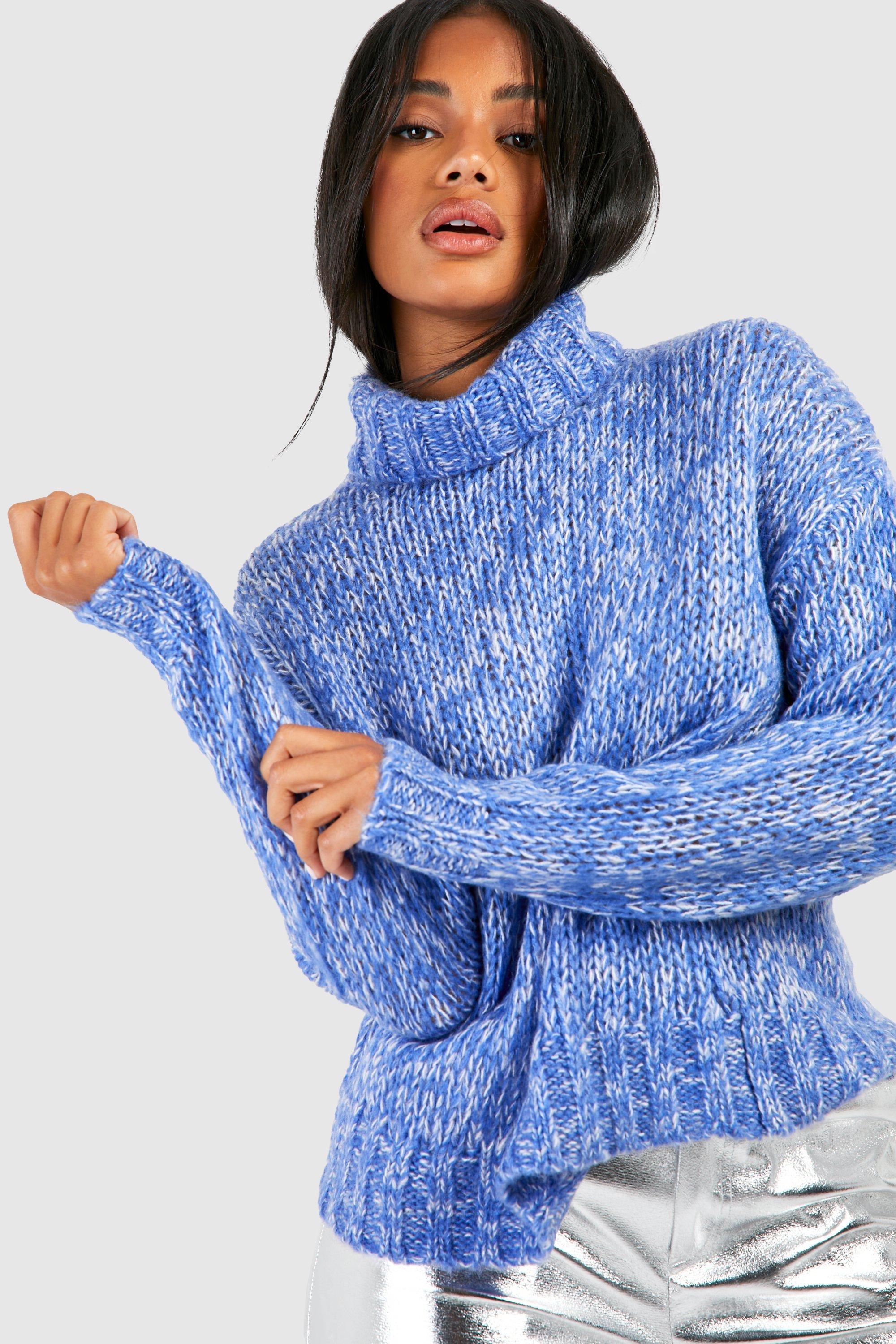 Women s Soft Marl Knit Oversized Roll Neck Jumper Boohoo UK